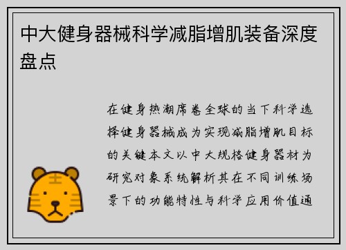 中大健身器械科学减脂增肌装备深度盘点
