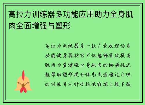 高拉力训练器多功能应用助力全身肌肉全面增强与塑形